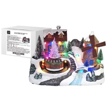 93-4284 Χωριό με Μήλο Παράσταση Xmas με Φώς. Κίνηση. Μουσική 31x20x20cm