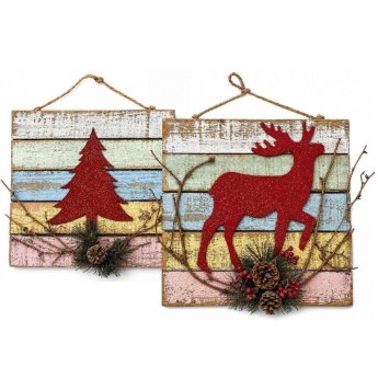 93-4277 Πινακίδα Xmas Ξύλινη Κρεμαστή 30x31cm
