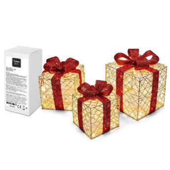 93-4051 Κουτιά Δώρου 3τεμ. με 145 LED Copper Μπαταρίας 30x25x25cm. 25x20x20cm. 20x15x15cm