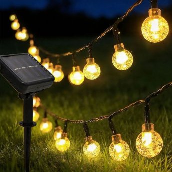 93-4056 50 Ακρυλικές Μπάλες LED. Ηλιακές. Λευκό Θερμό. με Controller IP44 8m
