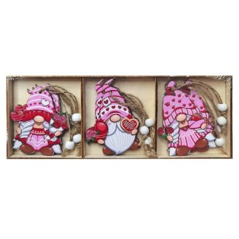 93-3661 Στολίδια Ξύλινα Gnome ροζ σετ-9 τεμ Display 8cm