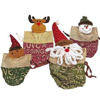 93-3675 Τσαντάκι Πουγκί Λινάτσα με Φιγούρα Xmas 24x16cm