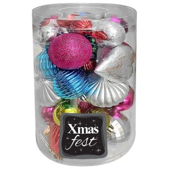 93-2654 Μπάλες Xmas μιξ σε Κουτί Κυλινδρικό Πακ-25x o16.5cm